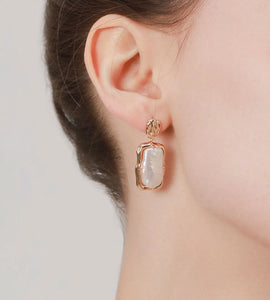 Square Baroque Pearl Earrings