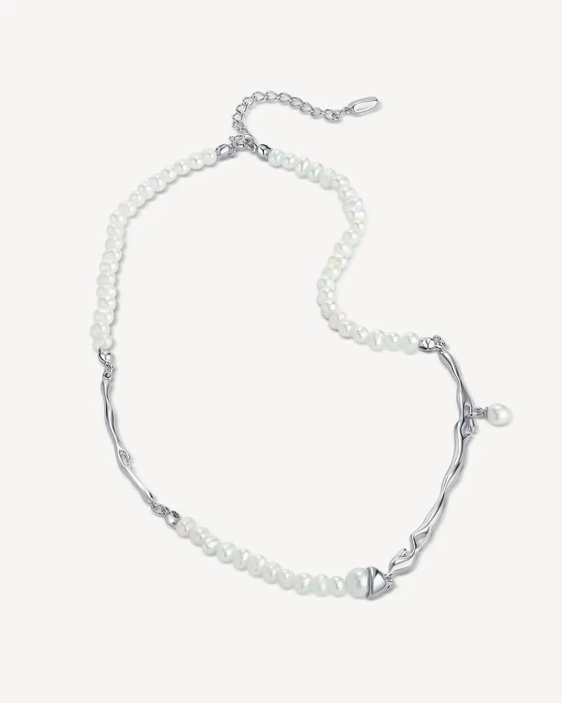 oluv Silver Branch Pearl Collar Chain