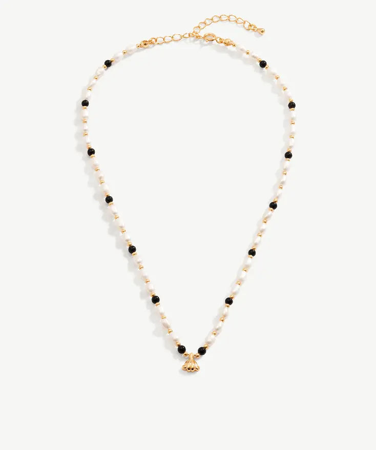 oluv jewelry Black Agate Pearl Collar Chain